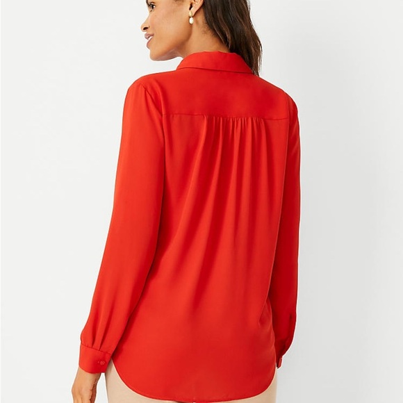Ann Taylor Camp Shirt Red Blouse - Picture 2 of 8
